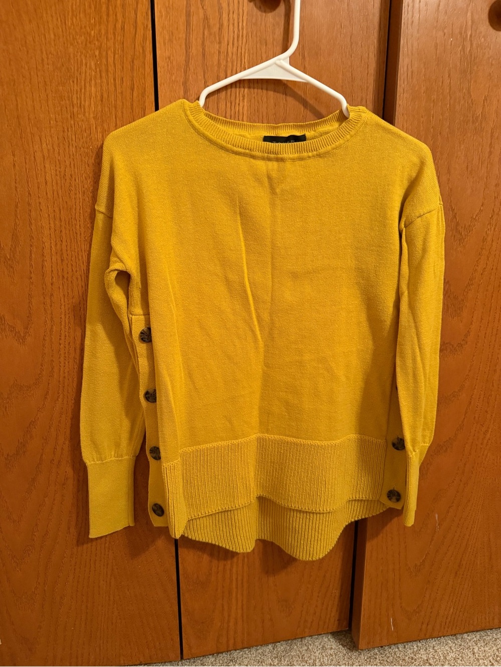 Tahari Mustard Crewneck Sweater with Side Buttons